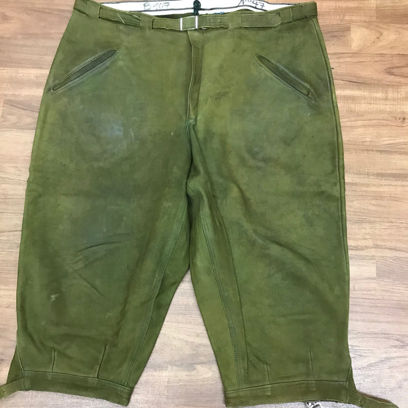 „Vintage Lederhose Herren grün Kniebund Trachtenhose Echtleder klassisch“