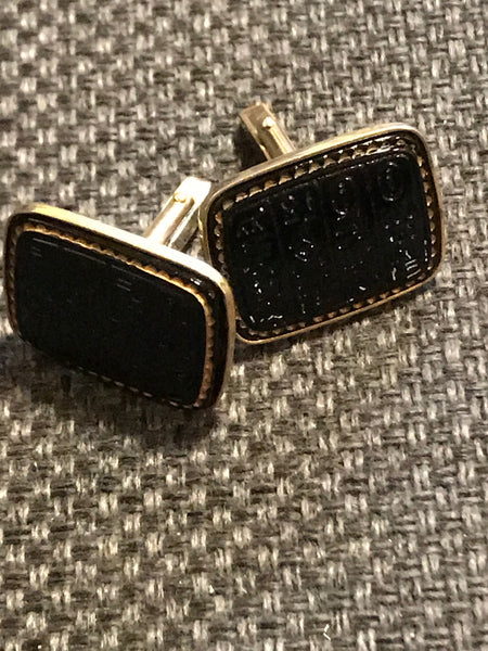 „Vintage Manschettenknöpfe in Gold mit schwarzem Stein“