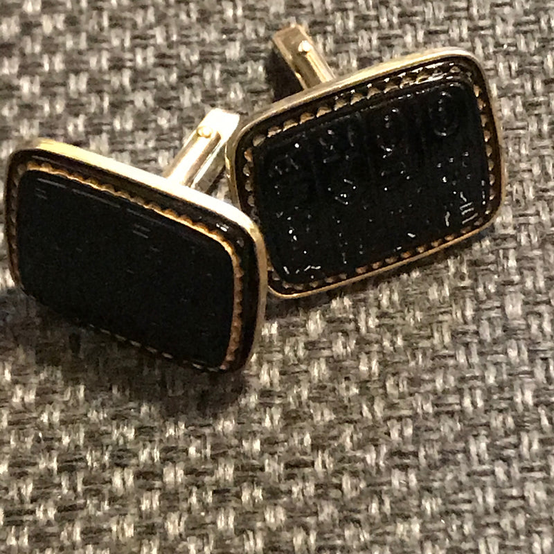 „Vintage Manschettenknöpfe in Gold mit schwarzem Stein“