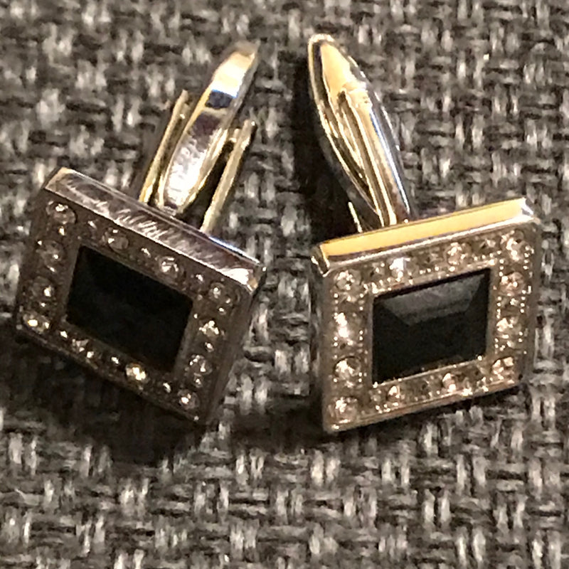 „Vintage Manschettenknöpfe in Silber mit schwarzem Stein“