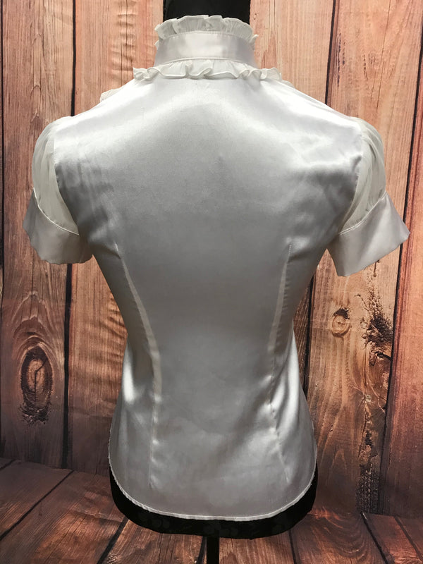 „Rückansicht Vintage Bluse elfenbein glänzend tailliert 1980er“