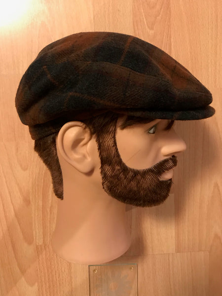 Braune karierte Vintage Schiebermütze im 20er-Jahre-Stil, Größe 57, Flat Cap für Herren