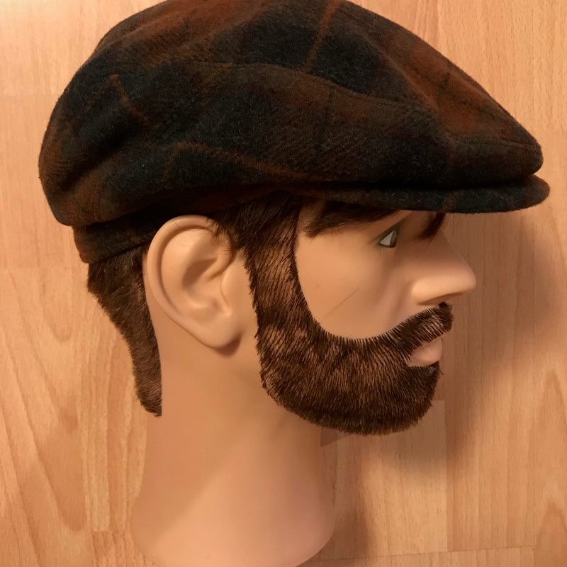 Braune karierte Vintage Schiebermütze im 20er-Jahre-Stil, Größe 57, Flat Cap für Herren