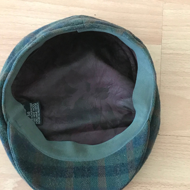 Vintage Schiebermütze Karo Grün-Braun aus Schurwolle – Größe 56