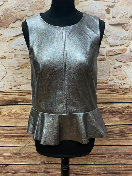 „Vintage Schößchen Top Damen silber glänzend Vorderansicht“
