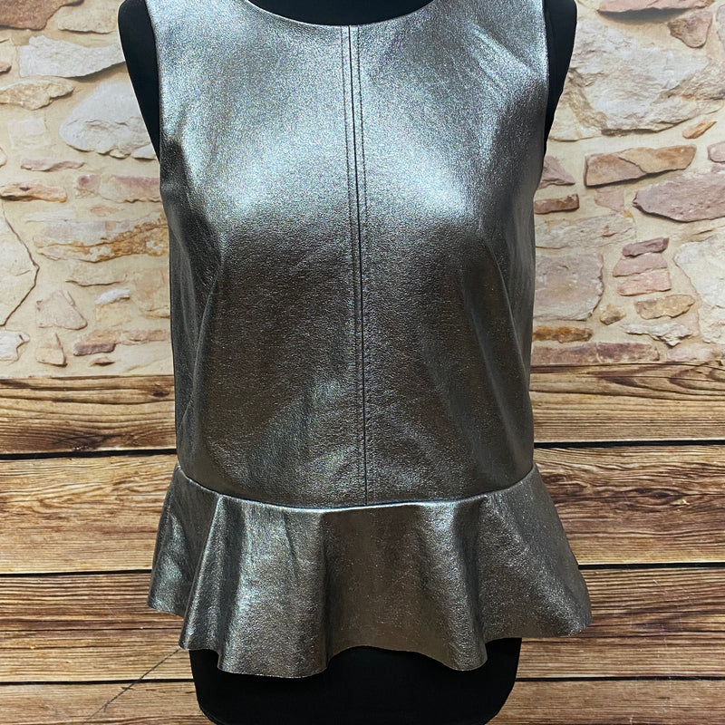 „Vintage Schößchen Top Damen silber glänzend Vorderansicht“