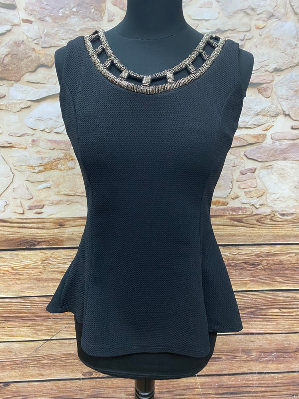 Vintage Schößchenbluse Schwarz Gr. M – 50er Jahre Stil Peplum Top elegant