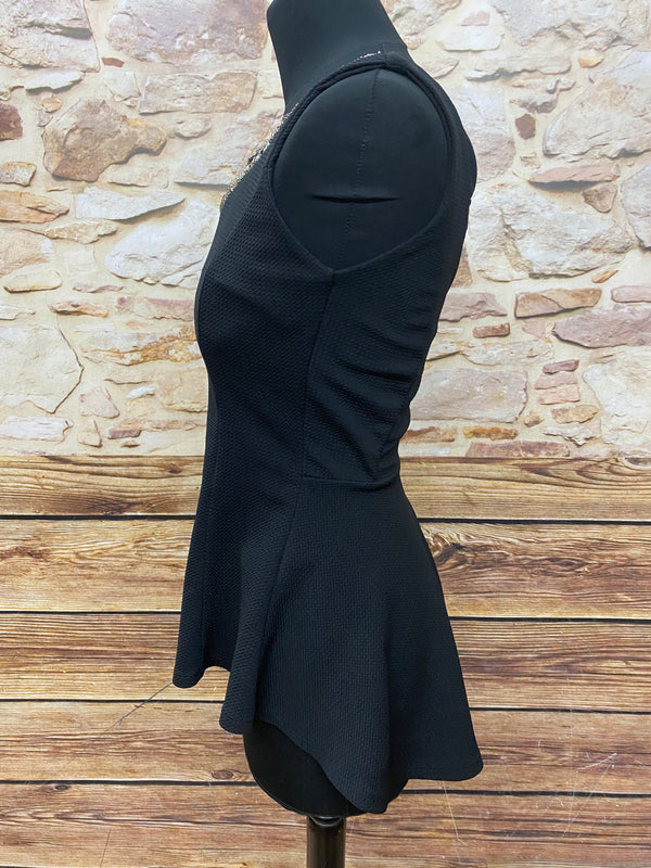 Vintage Schößchenbluse Schwarz Gr. M – 50er Jahre Stil Peplum Top elegant, Ansicht 2