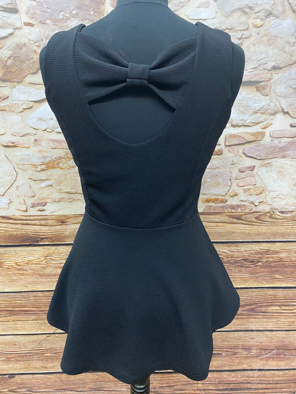 „Vintage Peplum Bluse schwarz mit Schleife hinten elegantes Damen Oberteil“