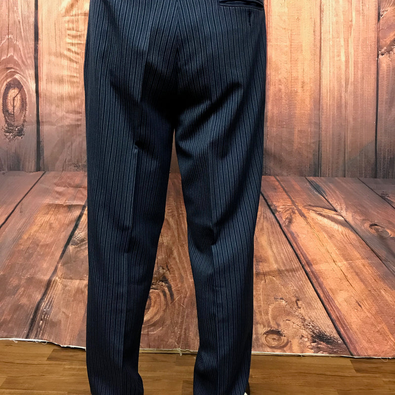 Vintage Stresemann Hose in Blau/Schwarz mit Nadelstreifen, Schurwolle, Gr. 48, Gatsby-Stil 20er Jahre, Rückansicht