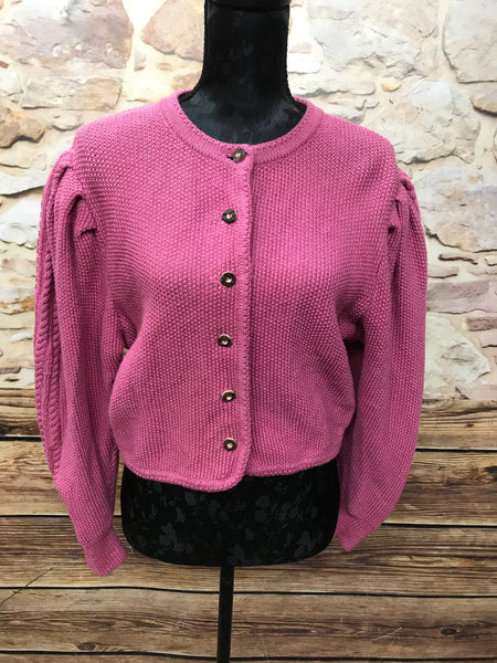 Vintage Trachten Strickjacke Damen Größe 38 rosé aus 100 Prozent Schurwolle mit feiner Strickstruktur