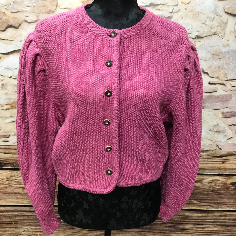 Vintage Trachten Strickjacke Damen Größe 38 rosé aus 100 Prozent Schurwolle mit feiner Strickstruktur