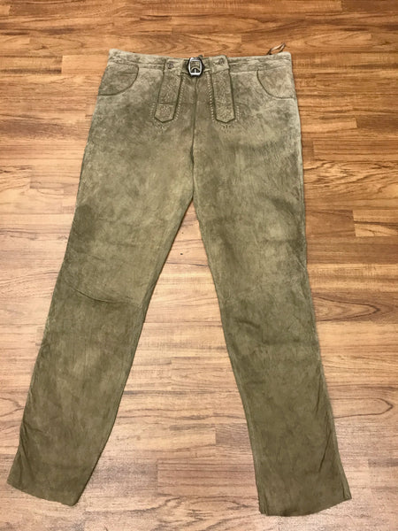 „Vintage Trachtenlederhose Herren hellbraun Alphorn Größe 60 Vorderansicht“