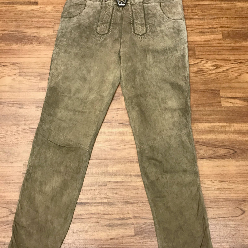 „Vintage Trachtenlederhose Herren hellbraun Alphorn Größe 60 Vorderansicht“