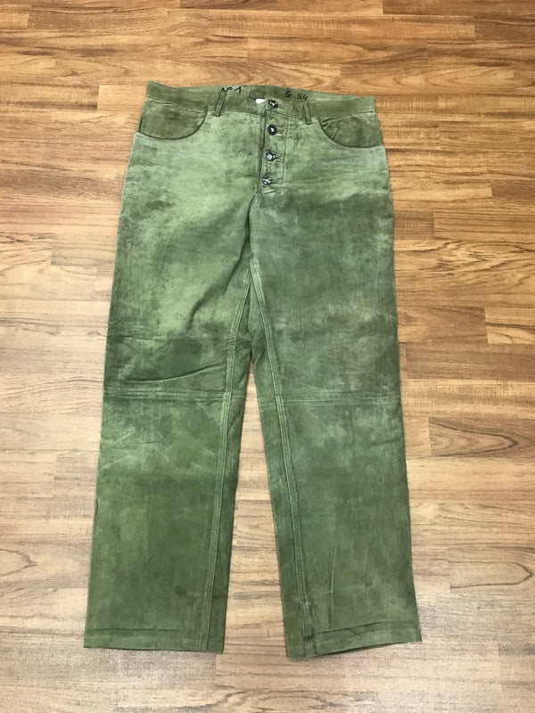 „Vintage Trachtenlederhose Herren grün Echtleder lang Größe 54 Vorderansicht“