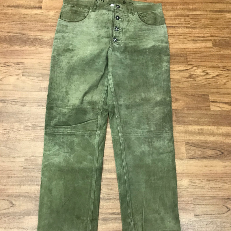 „Vintage Trachtenlederhose Herren grün Echtleder lang Größe 54 Vorderansicht“