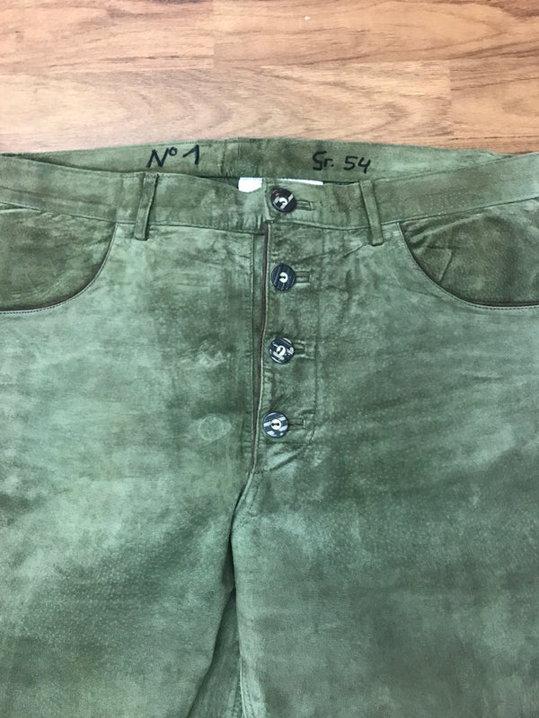 „Detail Knopfleiste Trachtenlederhose grün Echtleder Vintage Herren“