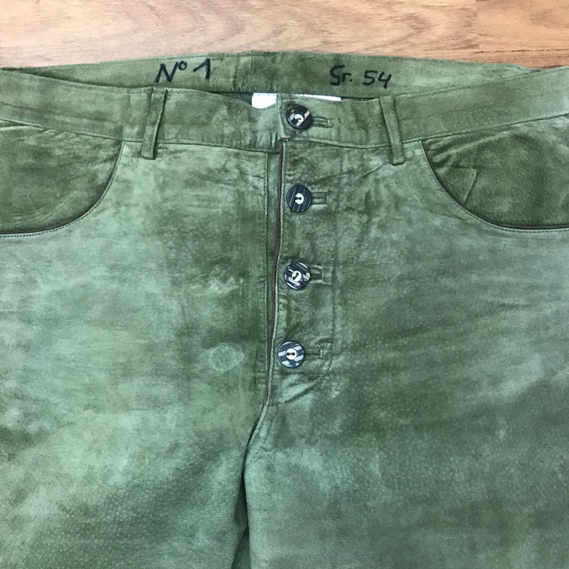 „Detail Knopfleiste Trachtenlederhose grün Echtleder Vintage Herren“