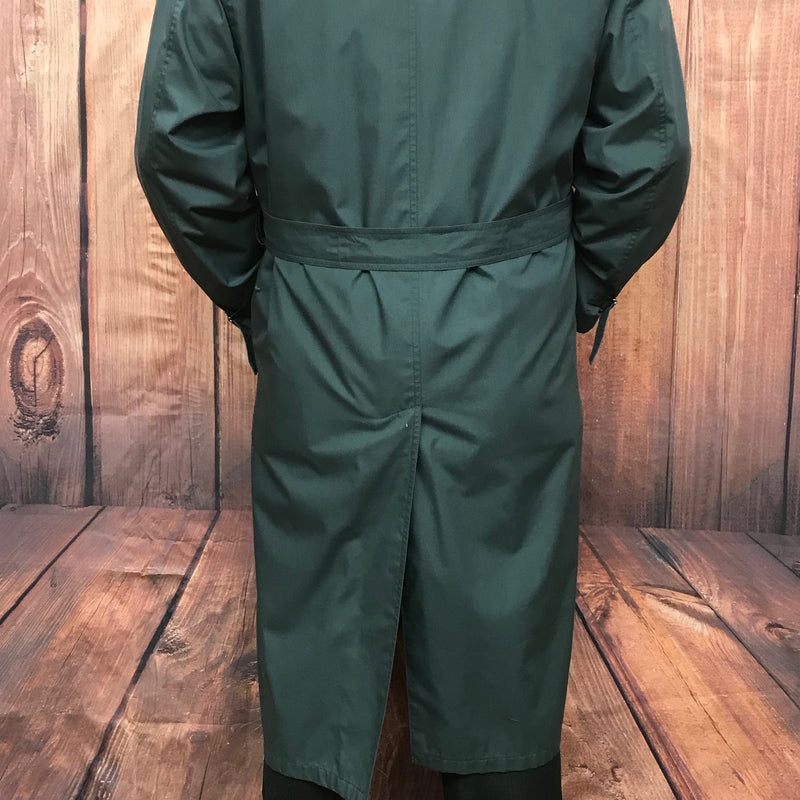 Rückansicht langer graublauer Vintage Trenchcoat Herren Größe 52/54