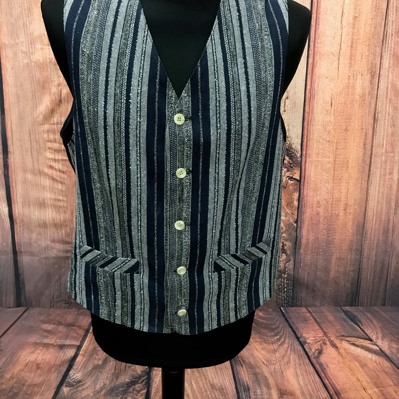 Vintage Weste Herren gestreift schwarz grau Highland Company Größe 50 Vorderansicht