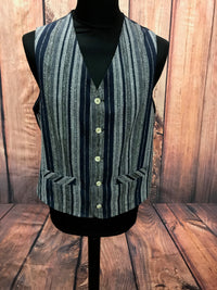 Vintage Weste Herren gestreift schwarz grau Highland Company Größe 50 Vorderansicht