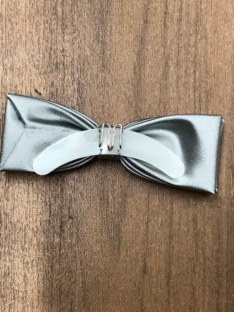 Noeud papillon vintage à clipser, original, gris en satin