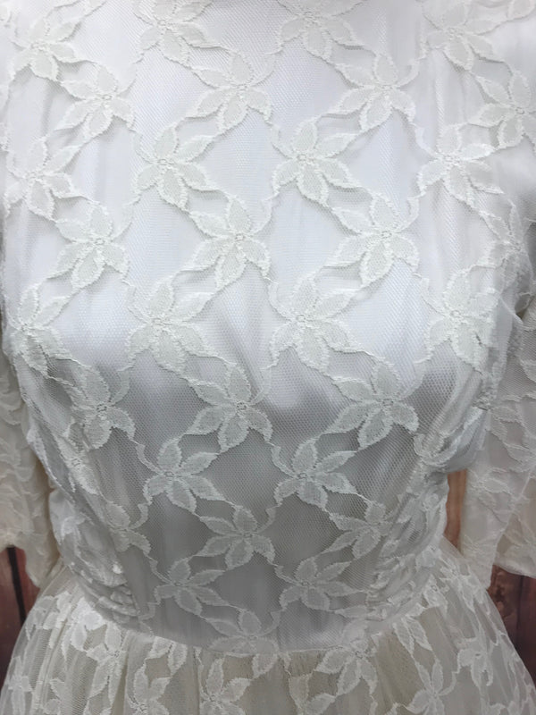 Original 50er/60er-Jahre Petticoat-Brautkleid aus Spitze – Gr. 34