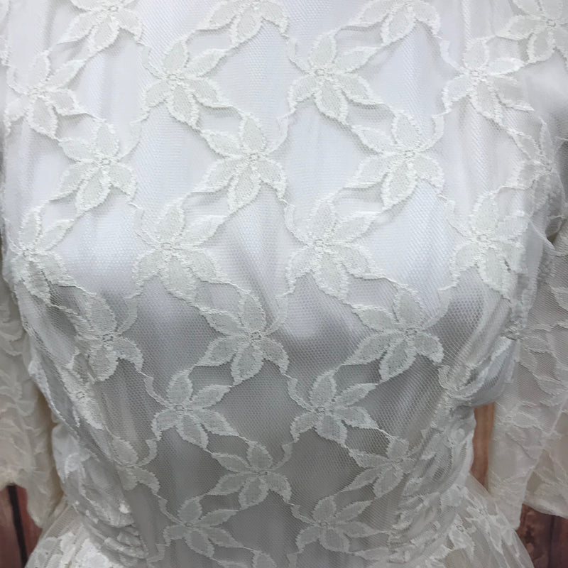 Original 50er/60er-Jahre Petticoat-Brautkleid aus Spitze – Gr. 34