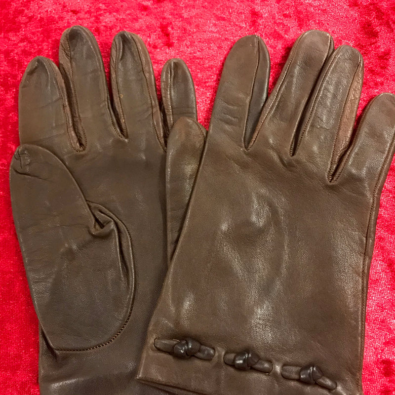 Handschuhe kurz Braun Leder Vintage