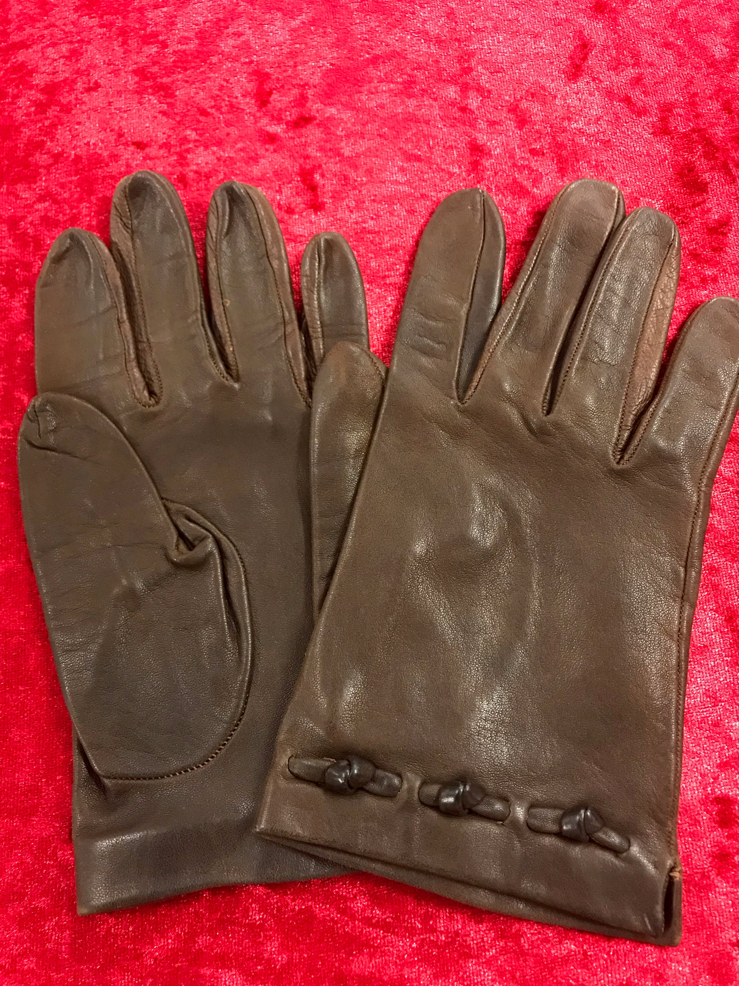 Handschuhe kurz Braun Leder Vintage