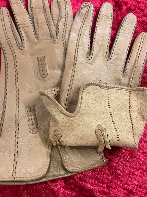 Elegante Hellbraune Lederhandschuhe für Damen – Größe M