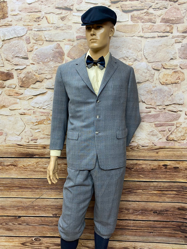 „6-teiliges Vintage 20er Jahre Kostüm Mit Knickerbockerhose, Sakko, Hemd, Fliege, Kniestrümpfe und Schiebermütze in grau Gr.25