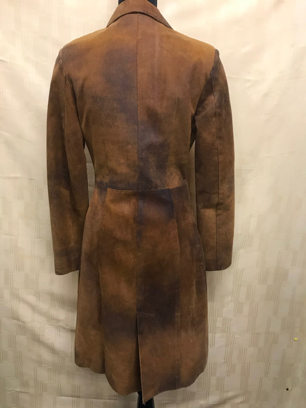 Vintage Kookaï Ledermantel Gr. 36 in braunem Echtleder mit Reverskragen
