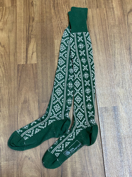 Chaussettes hautes vintage vert/beige clair, avec motif