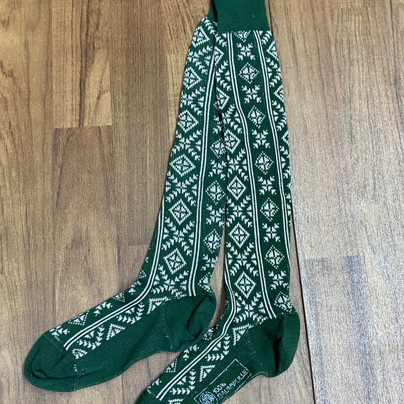 Vintage Kniestrümpfe  grün/ hellbeige, mit Muster