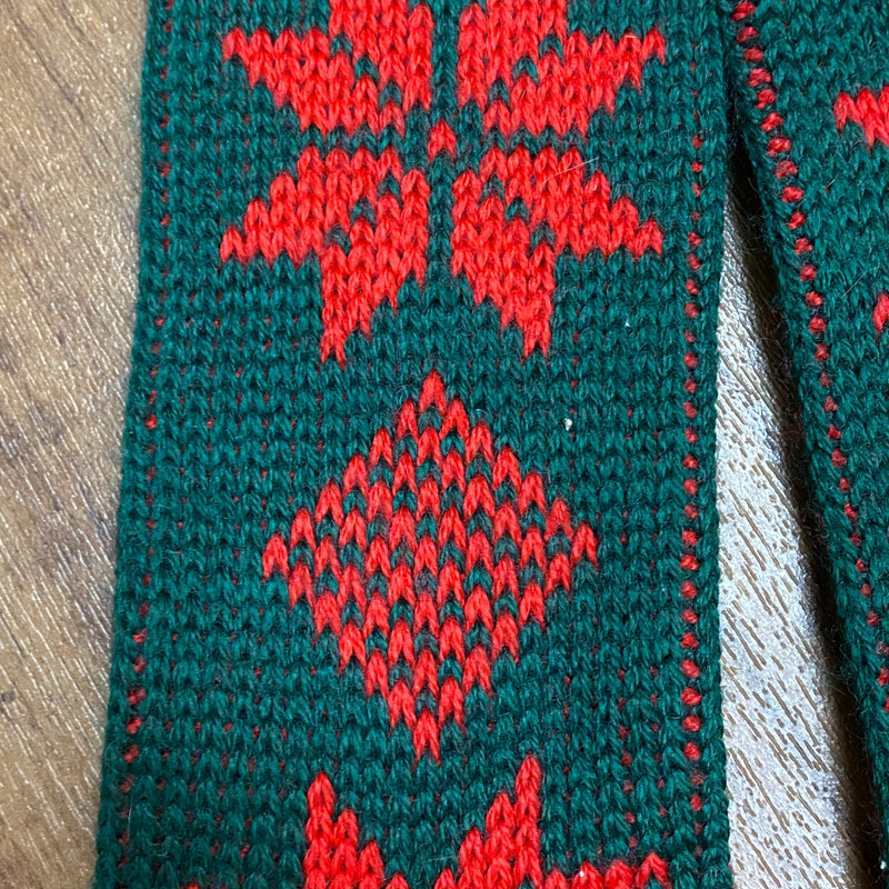 Vintage Kniestrümpfe dunkelgrün mit rotem Muster