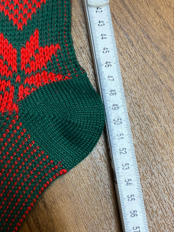 Vintage Kniestrümpfe dunkelgrün mit rotem Muster, Ansicht 3