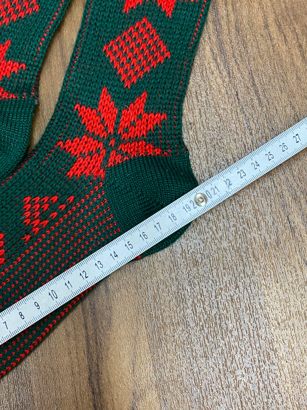 Vintage Kniestrümpfe dunkelgrün mit rotem Muster, Ansicht 4