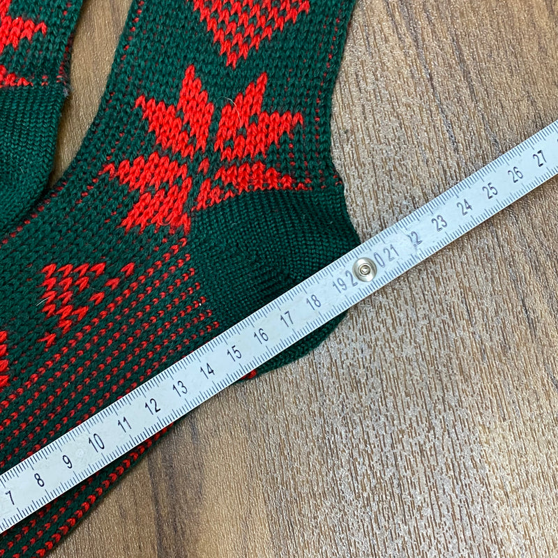Vintage Kniestrümpfe dunkelgrün mit rotem Muster, Ansicht 4