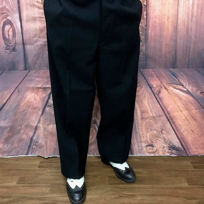 Vintage Stresemannhose Herren Größe 52, Bundweite 96 cm, schwarz-grau gestreift, Schurwolle, Knöpfe & Haken, verstellbare Seitenlaschen, gefüttert, True Vintage.