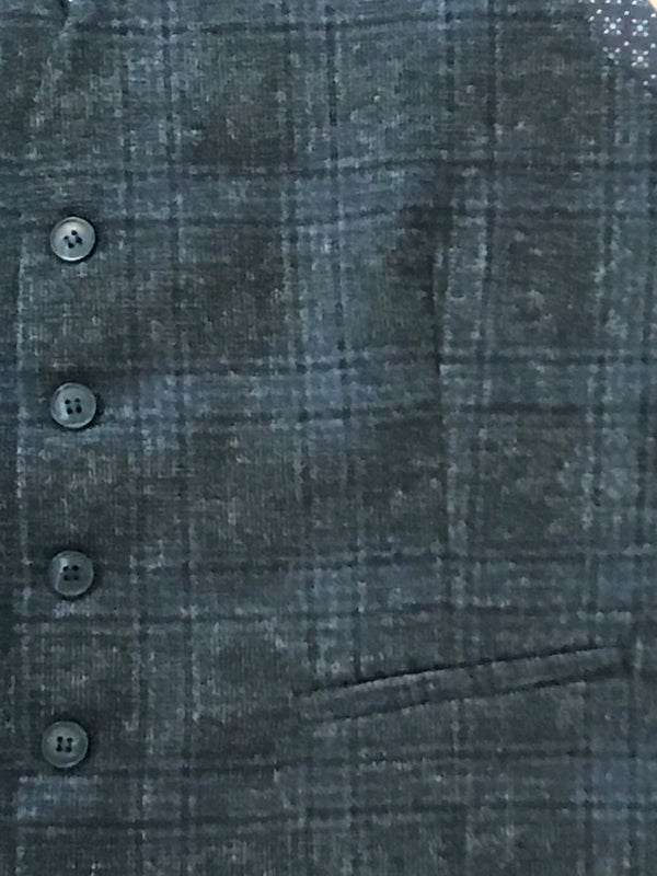 Moderne karierte Herren-Weste – Größe 46 – Schwarz/Blau aus 100 % Wolle