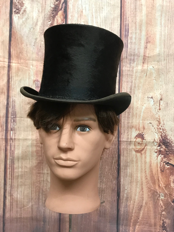 Chapeau haut de forme antique pour hommes, vrai vintage, taille 54 en peau de taupe