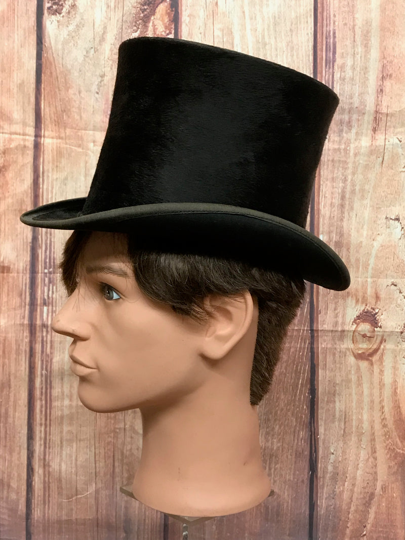 Chapeau haut de forme antique pour hommes, vrai vintage, taille 54 en peau de taupe